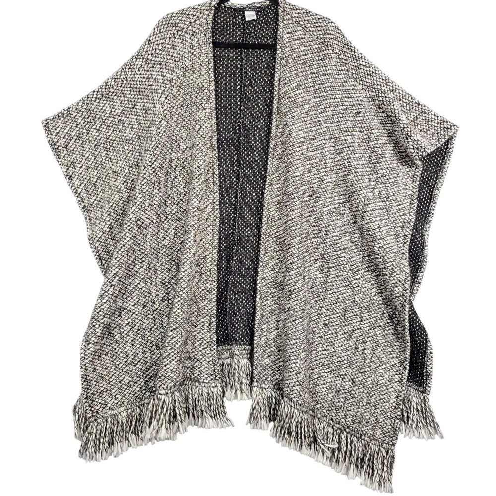 BRYN WALKER Italian Virgin Wool Blend Poncho Fringe Blanket Scarf USA SIZE LARGE